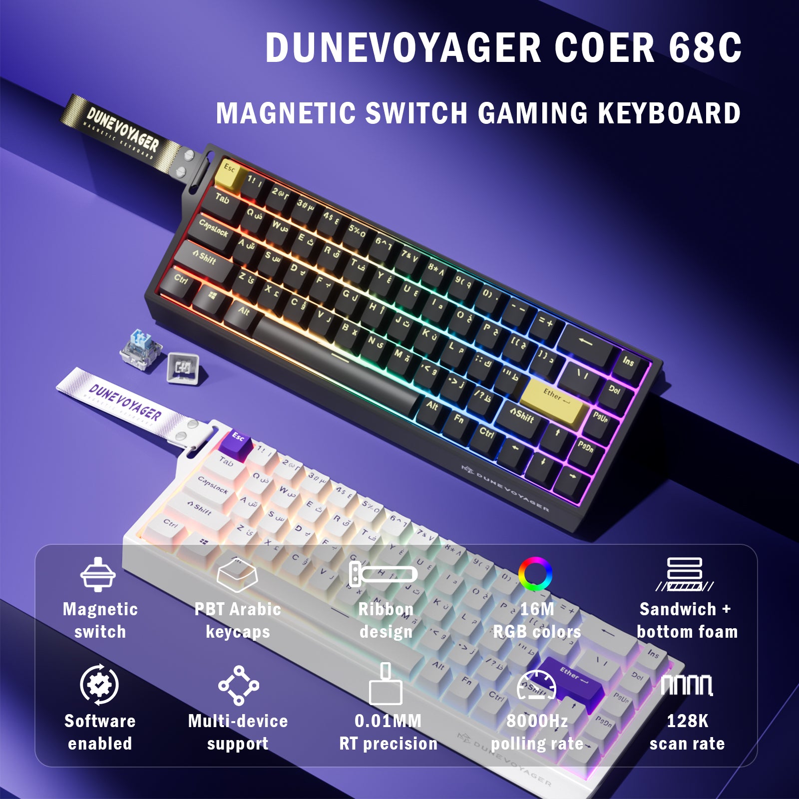 COER 68C Wired Magnetic Keyboard — White