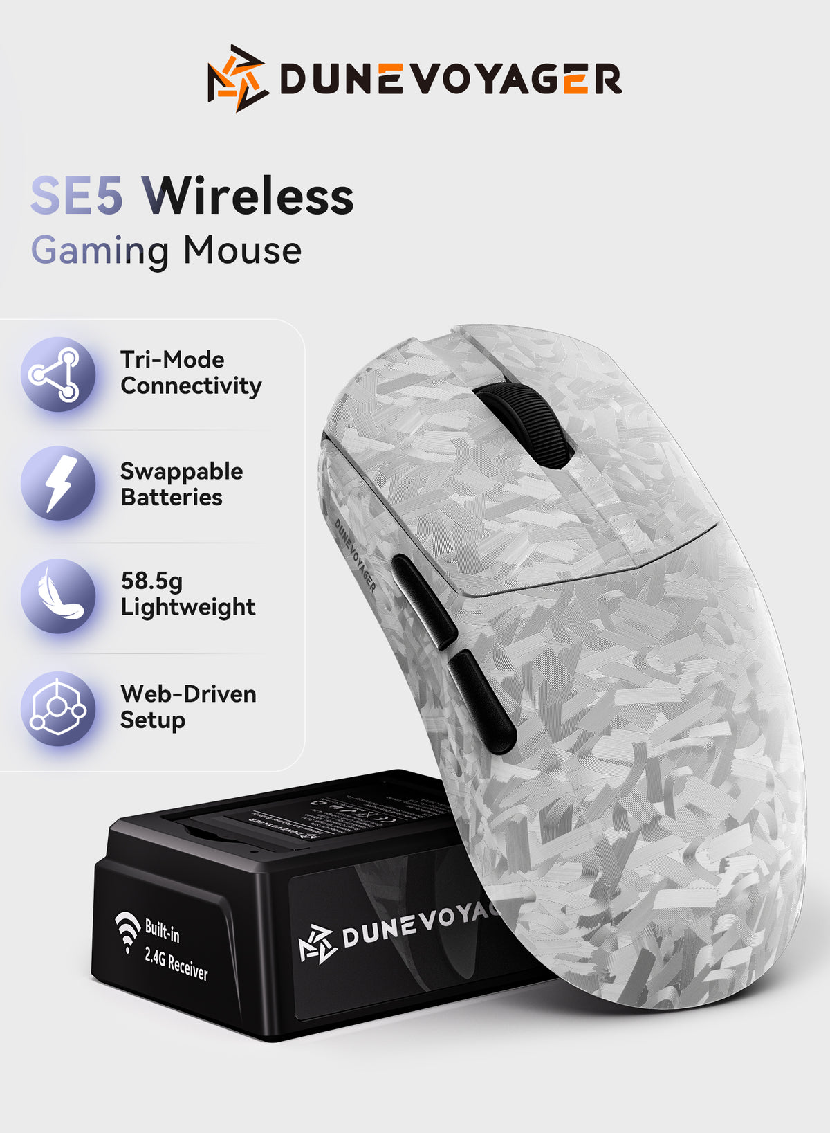 SE5 Wireless Gaming Mouse - Silver