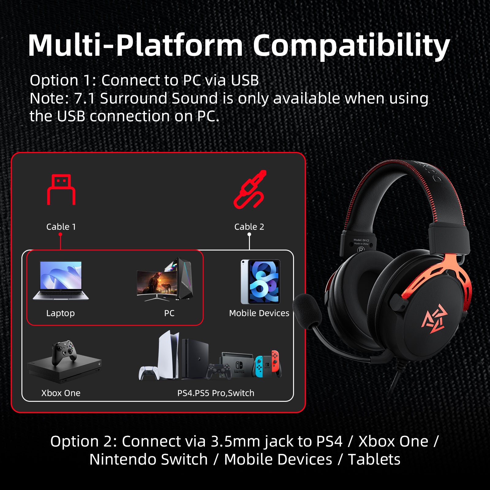 C2 Wired Gaming Headset — Black