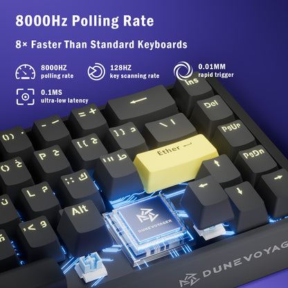 لوحة مفاتيح ألعاب مغناطيسية COER 68C، تصميم 65% مع 68 مفتاحًا، تفعيل قابل للتعديل، معدل استقصاء 8K، إضاءة RGB، متوافقة مع PS5 والكمبيوتر.