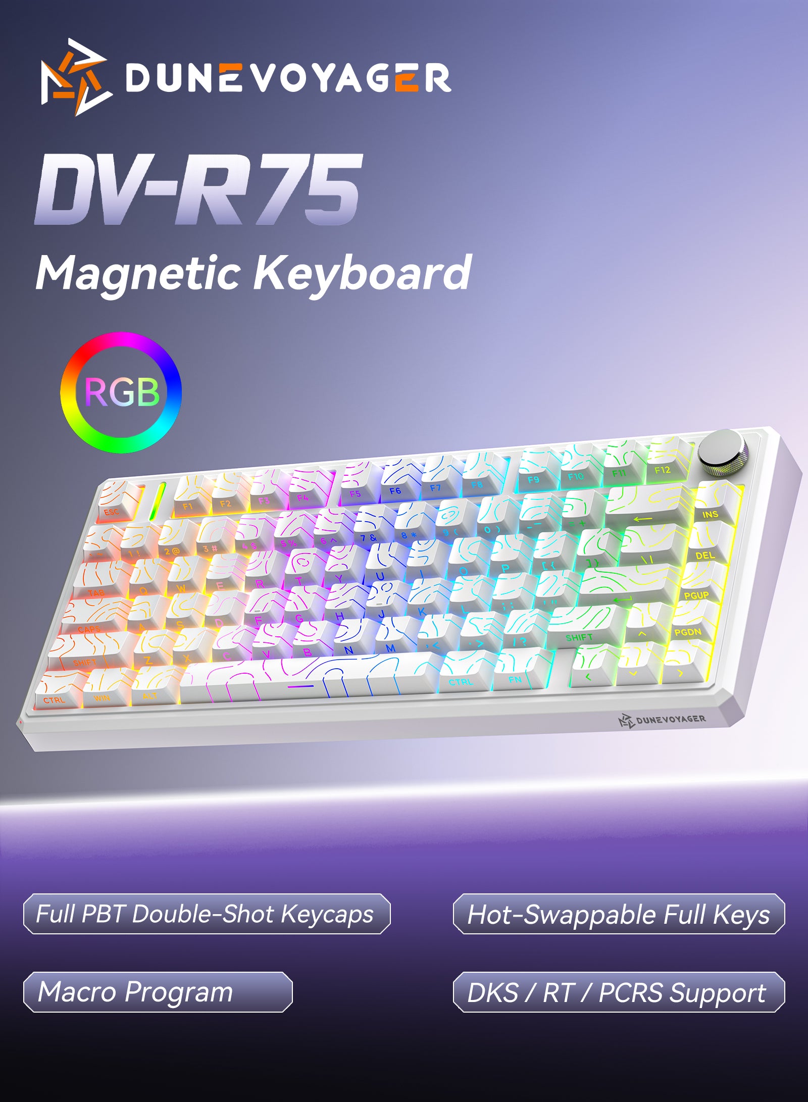 R75 Wired Magnetic Keyboard - White Outline