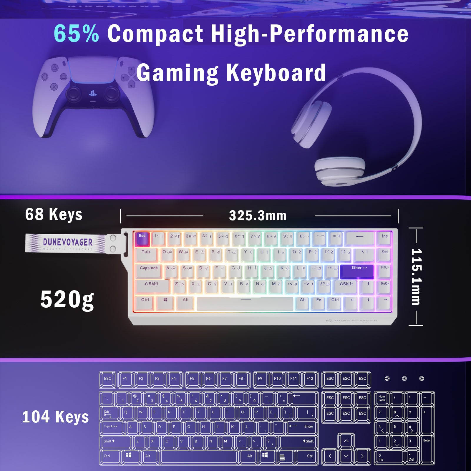 COER 68C Wired Magnetic Keyboard — White