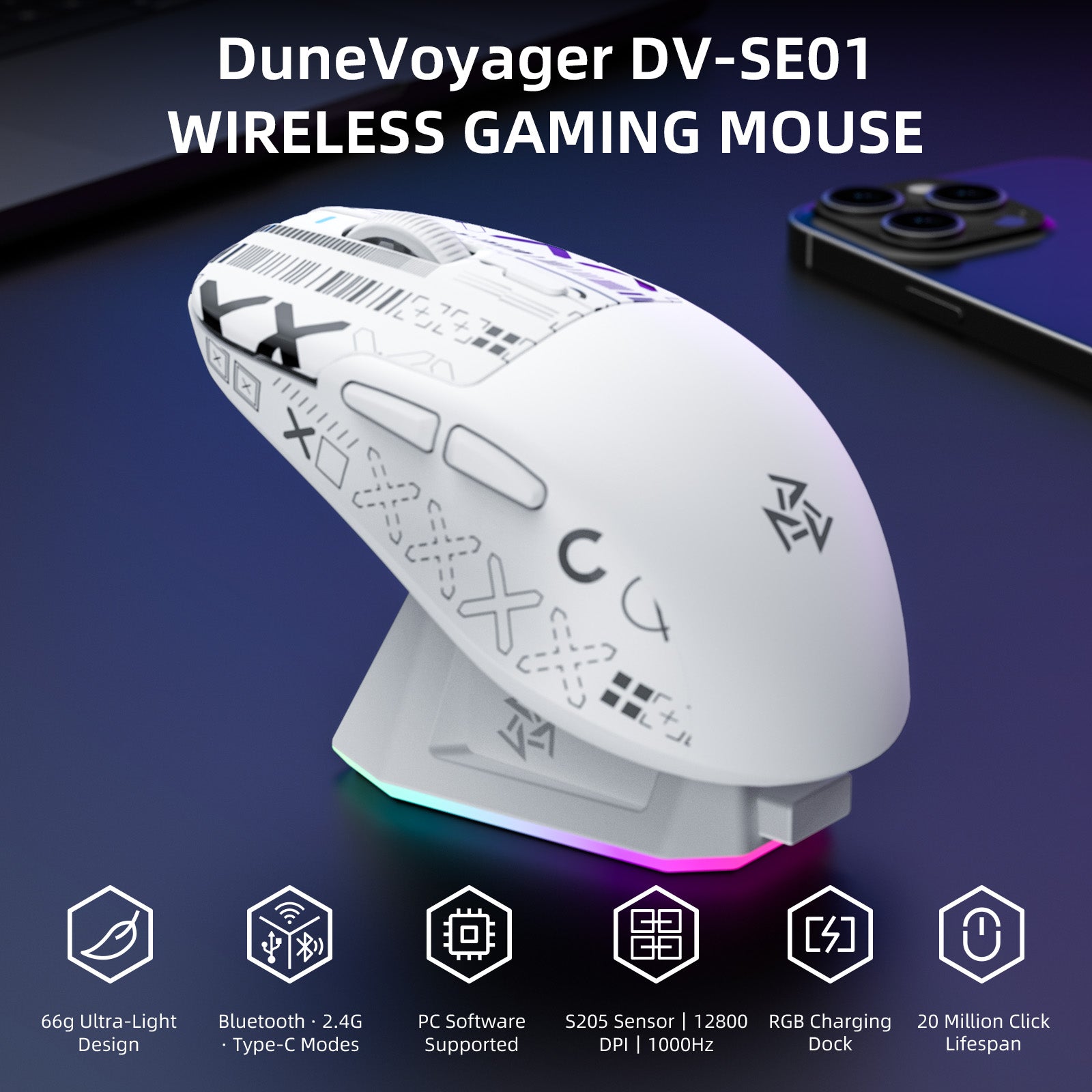SE1 Wireless Gaming Mouse — White S205