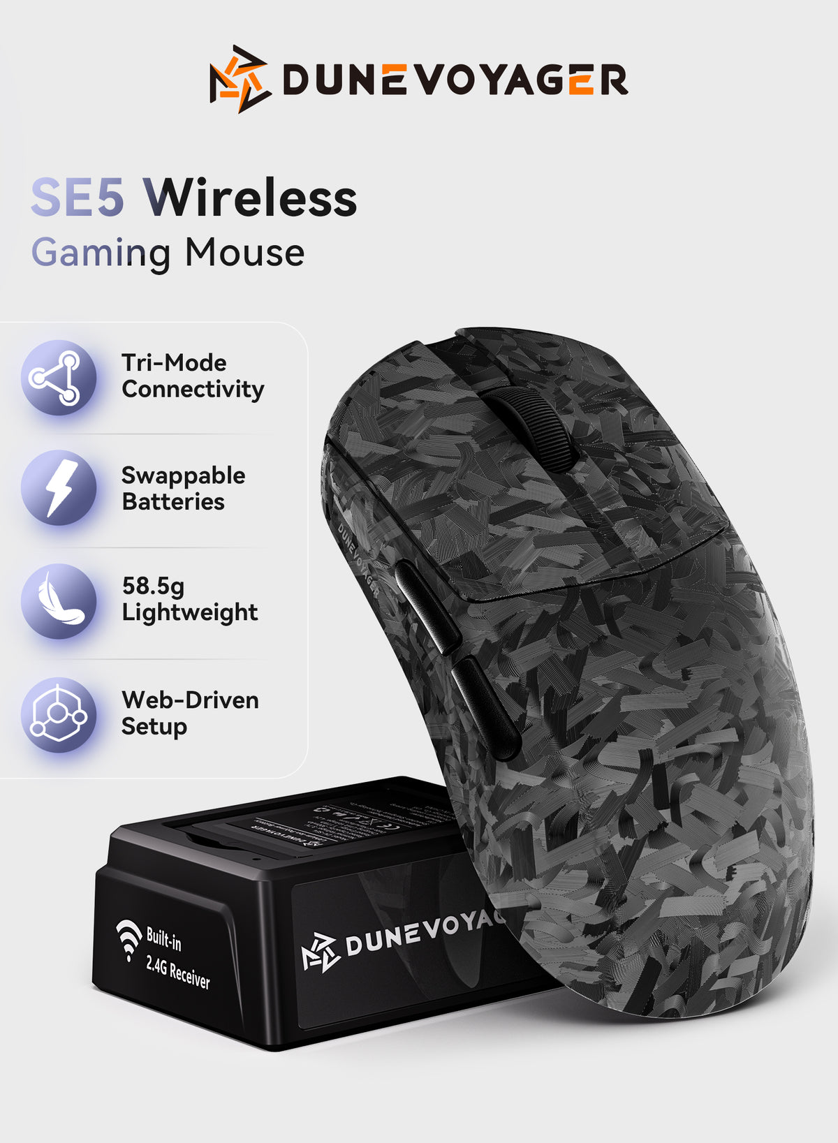 SE5 Wireless Gaming Mouse - Black