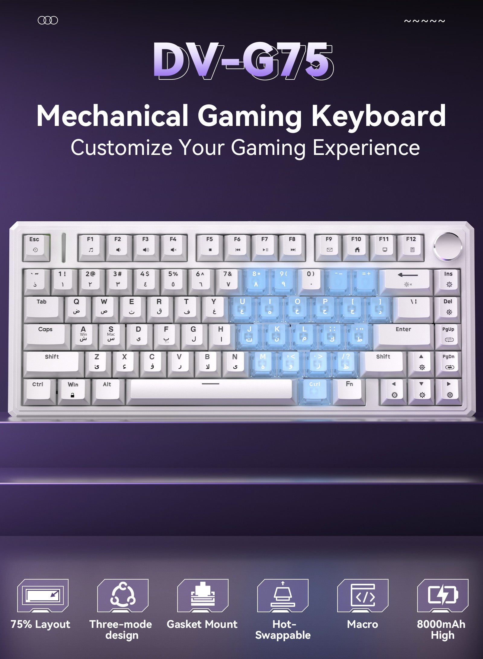 G75 Wireless Mechanical Keyboard - White & Heart