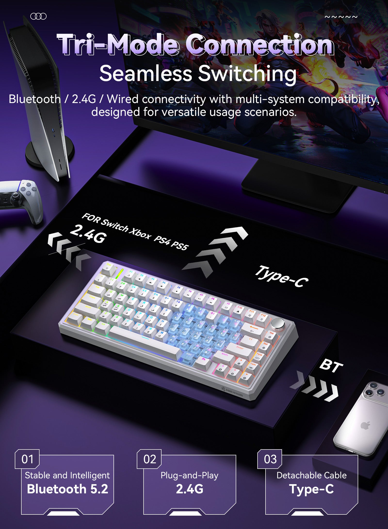 G75 Wireless Mechanical Keyboard - White & Heart