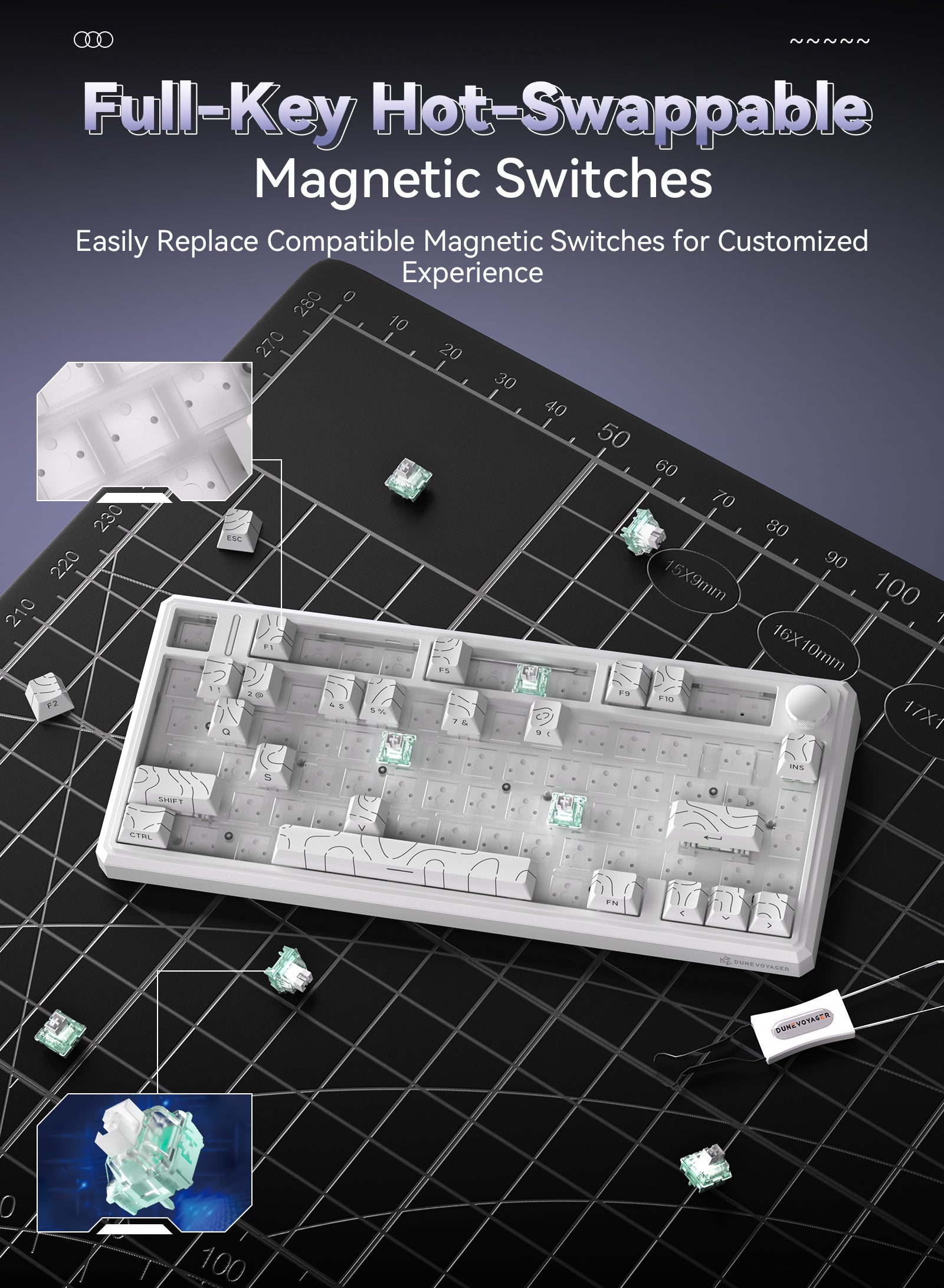 R75 Wired Magnetic Keyboard - White Outline