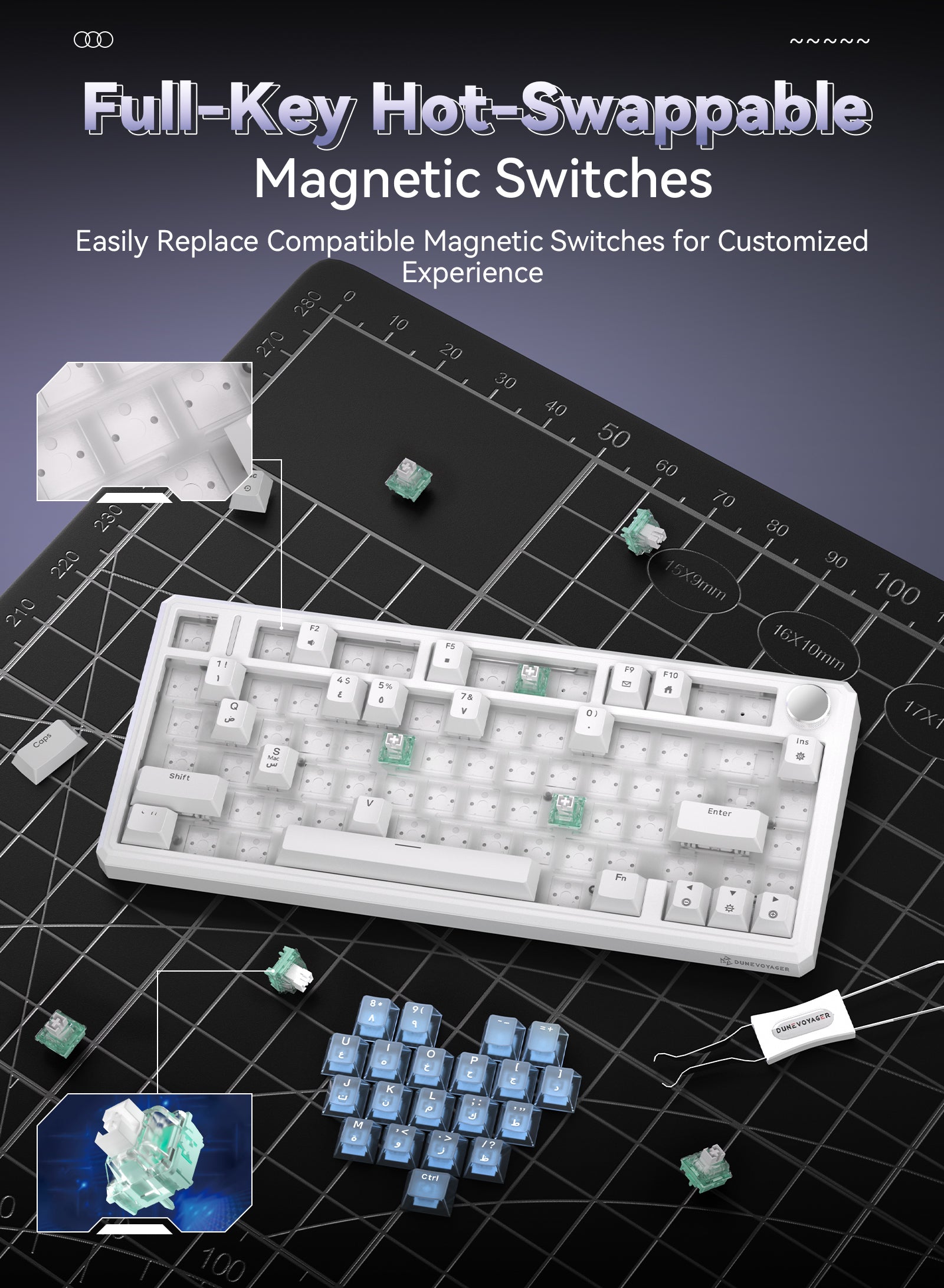 R75 Wired Magnetic Keyboard - White & Heart