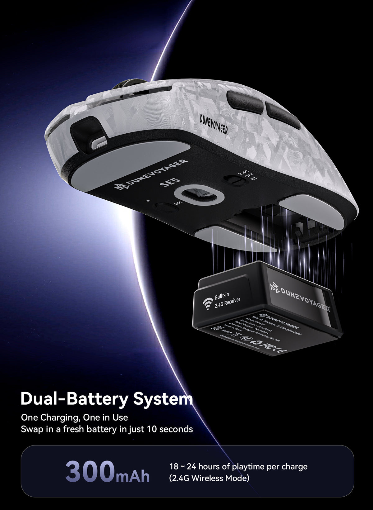 SE5 Wireless Gaming Mouse - Silver