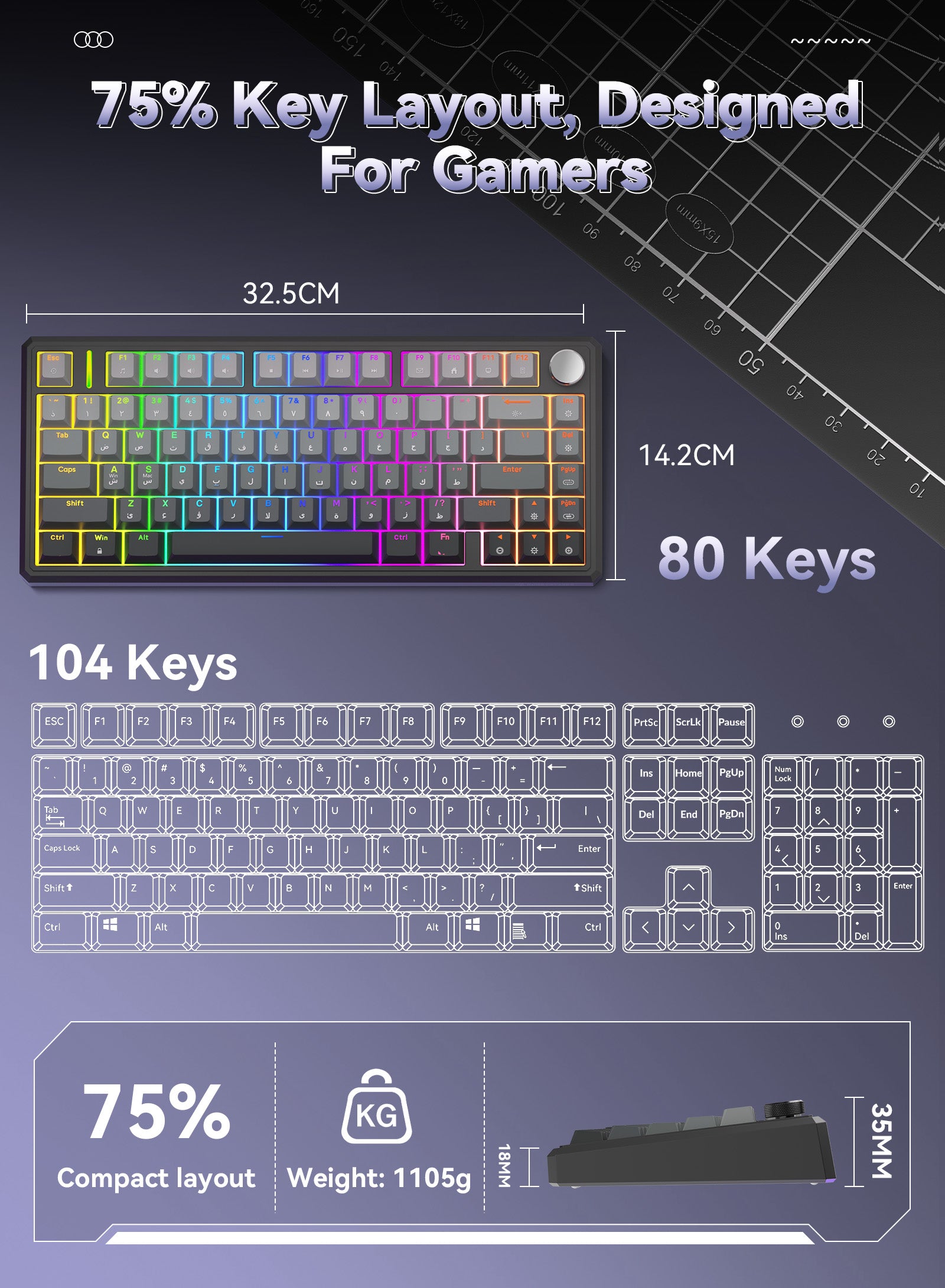 R75 Wired Magnetic Keyboard - Gray Gradient