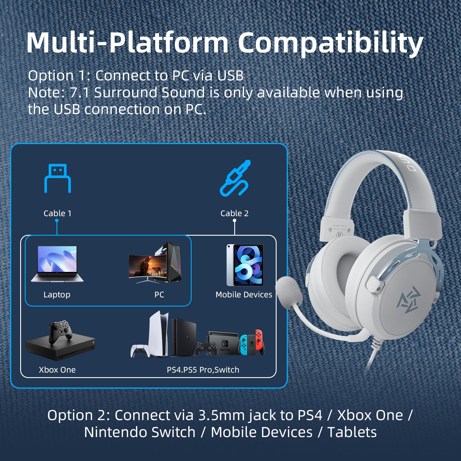 C2 Wired Gaming Headset — White