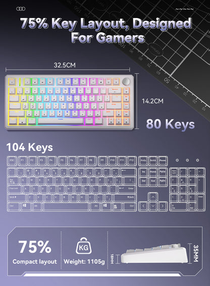 R75 Wired Magnetic Keyboard - White & Heart