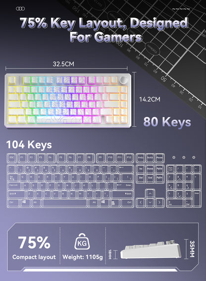 R75 Wired Magnetic Keyboard - White Outline
