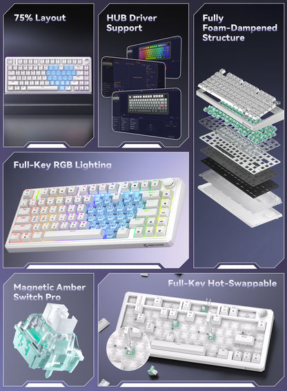 R75 Wired Magnetic Keyboard - White & Heart