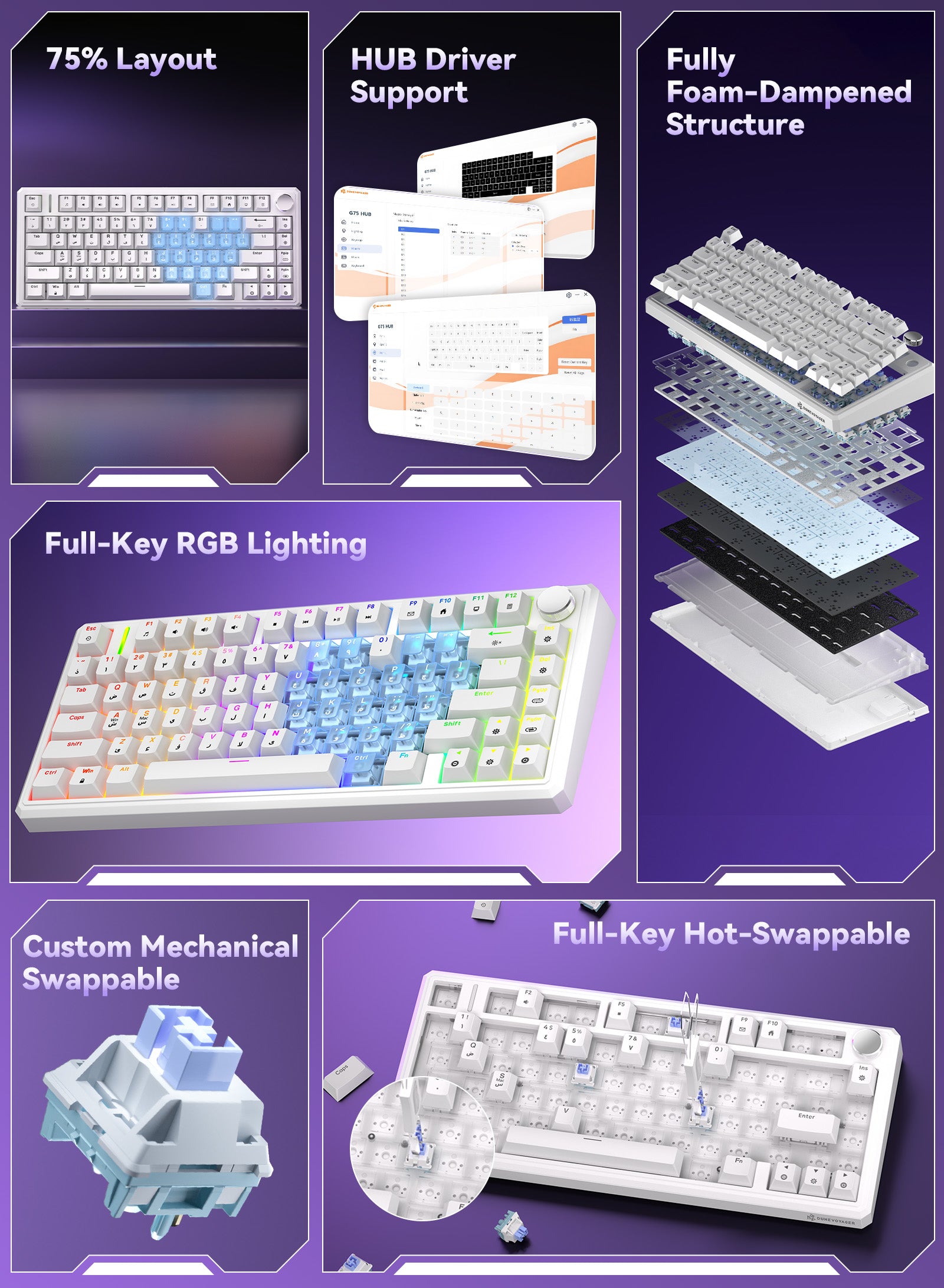 G75 Wireless Mechanical Keyboard - White & Heart