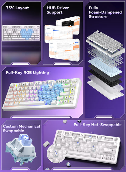G75 Wireless Mechanical Keyboard - White & Heart