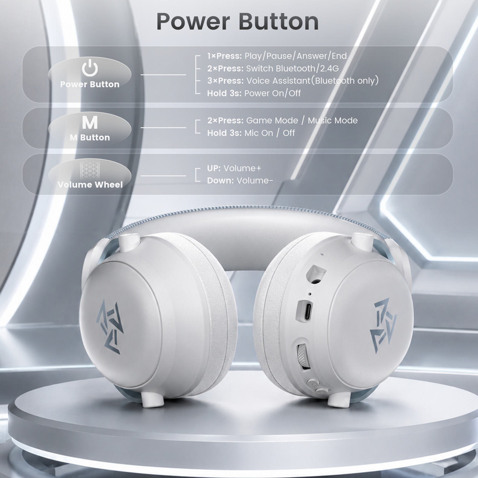 C3 Wireless Gaming Headset — White