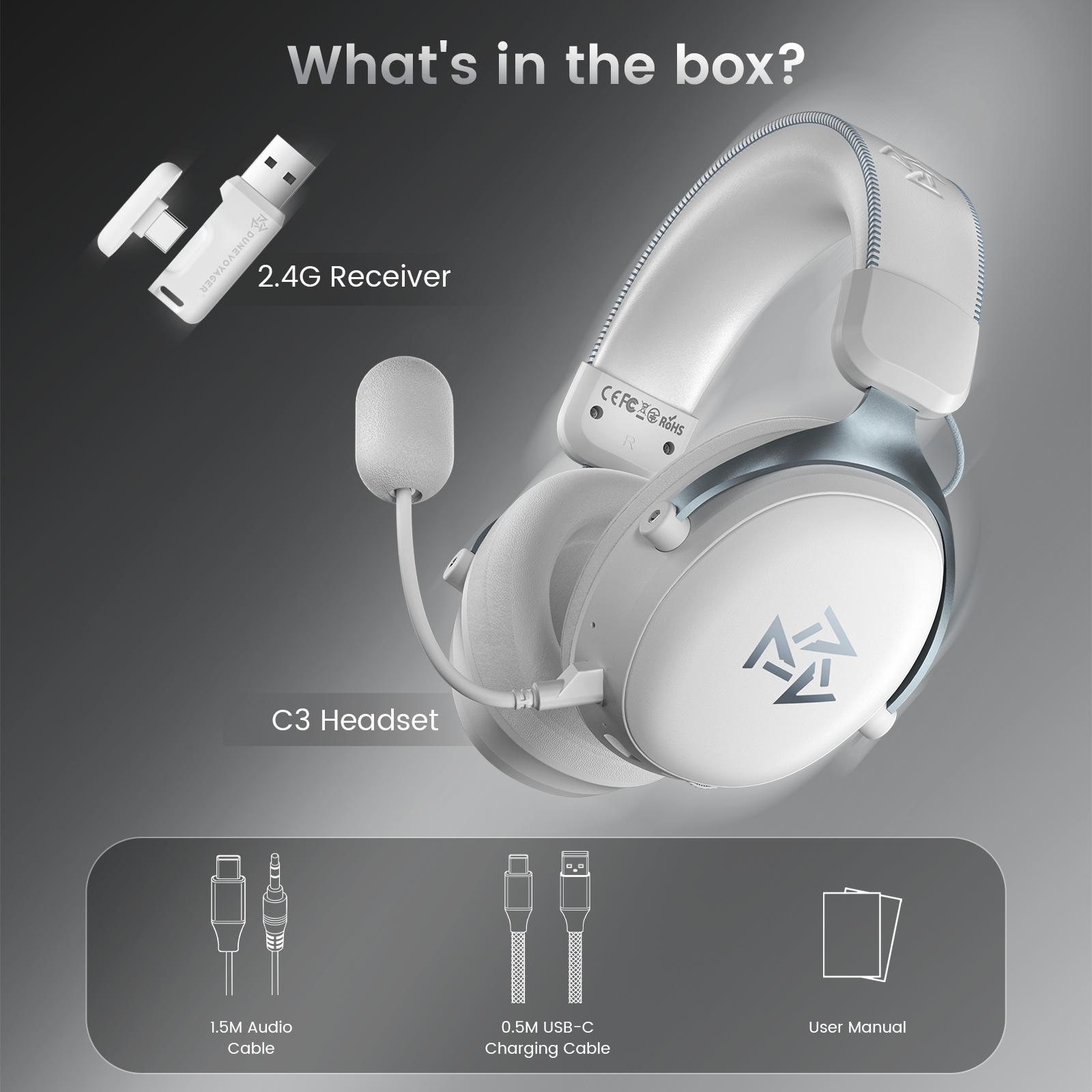 C3 Wireless Gaming Headset — White