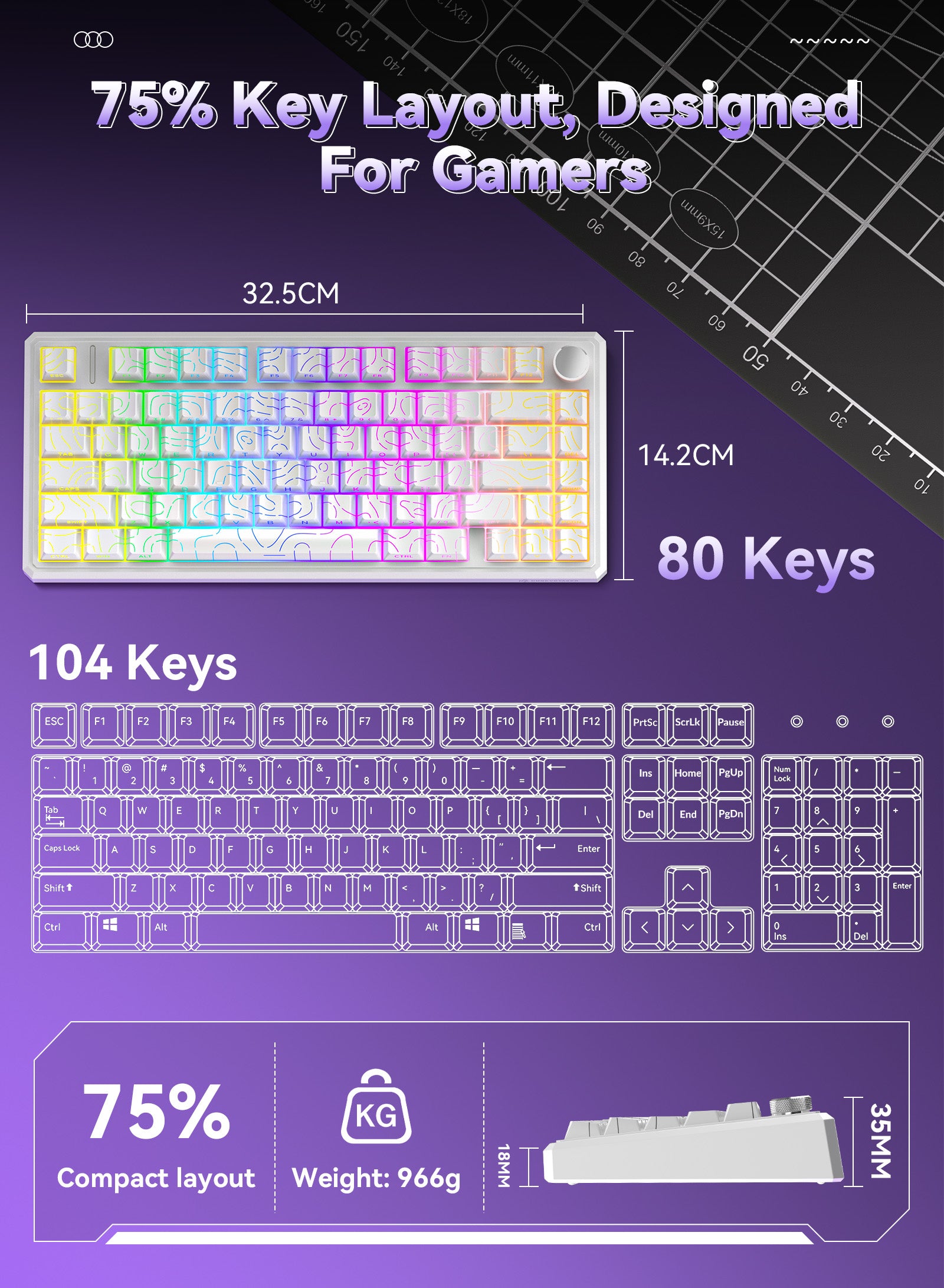 G75 Wireless Mechanical Keyboard - White Outline