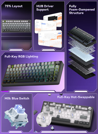 G75 Wireless Mechanical Keyboard - Gray Gradient