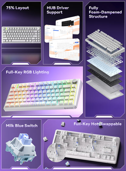 G75 Wireless Mechanical Keyboard - White Outline